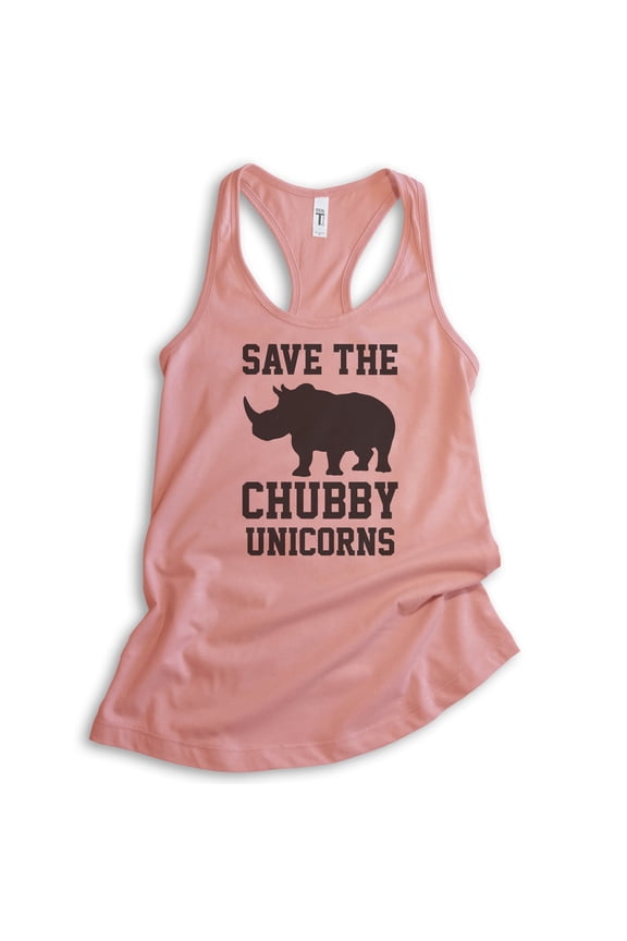 Save The Chubby Unicorns Tank Top, Ladies Racerback Tank Top, Funny Unicorn Tank, Desert Pink, Small