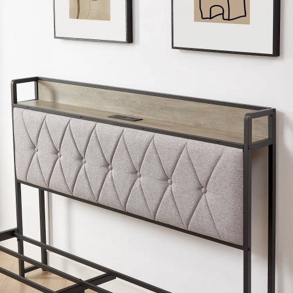 BSHTI Bed Frame with Charging Station Full Size, Grey, 83.1'' L x 56.1'' W x 39.2'' H.