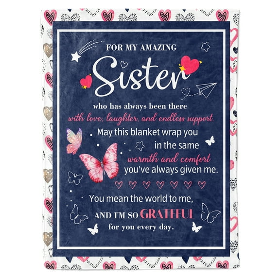 HiiKaa Sister Gifts,Happy Birthday Gifts for Sister from Sister Brother, Sister Blanket 60"x 50",Sister's Birthday Graduation Gifts Ideas for Women, Best Sister Ever Gifts,Blue