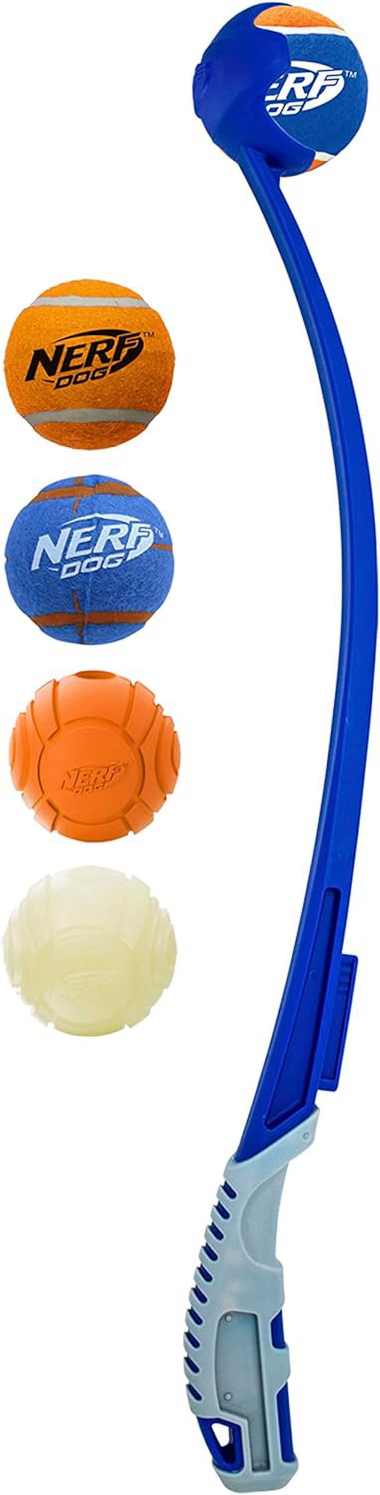 Nerf Dog Launcher Air Strike Thrower Dog Toy Set with Five 2.5 in Balls Multicolor