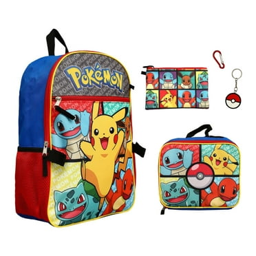 Pokemon 5 Piece Backpack Set Supply Case Key Chain Pendant Kids School Travel Backpack Set