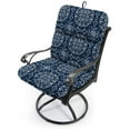 thumbnail image 3 of Jordan Manufacturing 45" x 22" Dresden Midnight Navy Damask Rectangular Outdoor Chair Cushion with Ties and Hanger Loop, 3 of 12