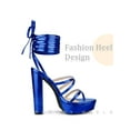 thumbnail image 3 of BLISSFUL STEP Women Platform Lace Up Block Heels Sandals for Women Dark Blue 6.5, 3 of 6