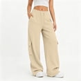 thumbnail image 2 of XIAONU Solid Cargo Wide Leg Pants for Womens Drawstring Waist Flap Side Pockets Sport Trousers, 2 of 9