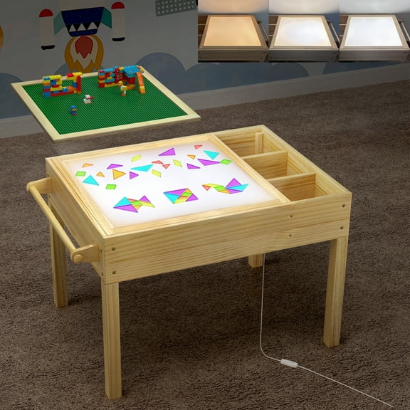 GDLF Light Table for Kids, 3-in-1 Kids Activity Table with Storage, LED Sensory, Building Brick & Art Table with Paper Roll Holder for Ages 3 