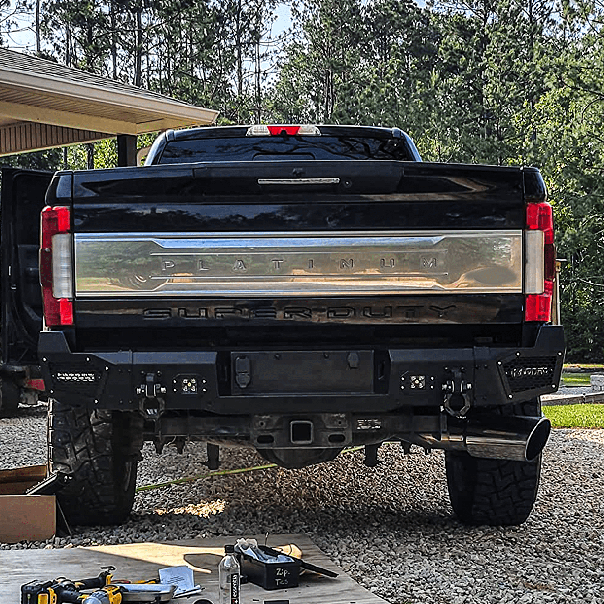 Vijay For 2017-2018-2019-2020-2021-2022 Ford F250/F350/F450 Front and Rear Bumper Textured Black Steel with Light and D-ring