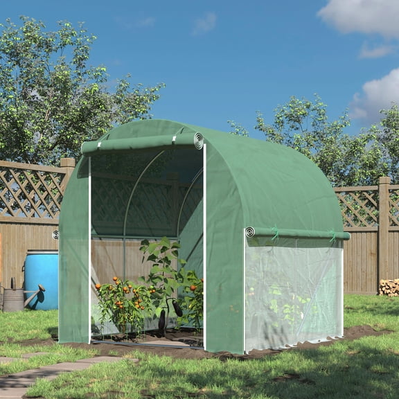 Outsunny 6' x 6' x 6' Tunnel Greenhouse Outdoor Walk-In Hot House with Roll-up Plastic Cover and Zippered Door, Steel Frame, Green