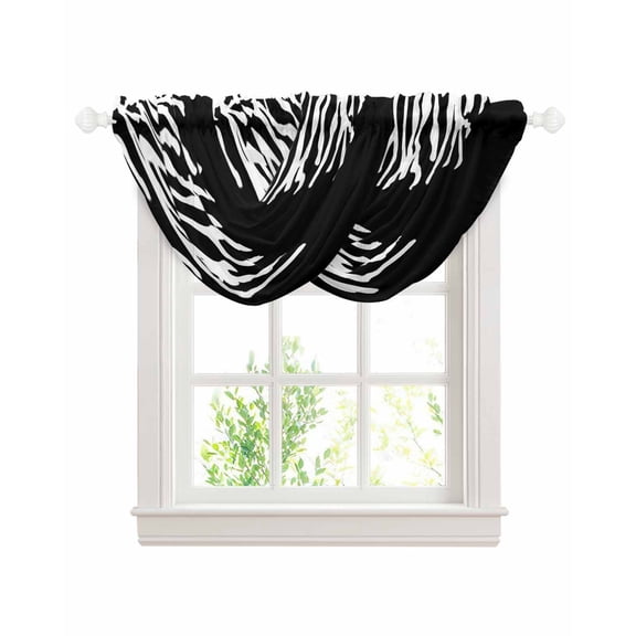 Waterfall Valances for Windows, Coral Black Kitchen Sheer Valance Curtains, Coastal White Ocean Marine Nautical Beach Rod Pocket Elegant Swag Valances for Living Room Bedroom, 47.2"x38.5", 2 Panel