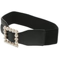 thumbnail image 5 of Ladies Simple Cummerbund Elastic Pearl Waistband Square Buckle Belt Skirt Ornament for Decoration (Black), 5 of 5