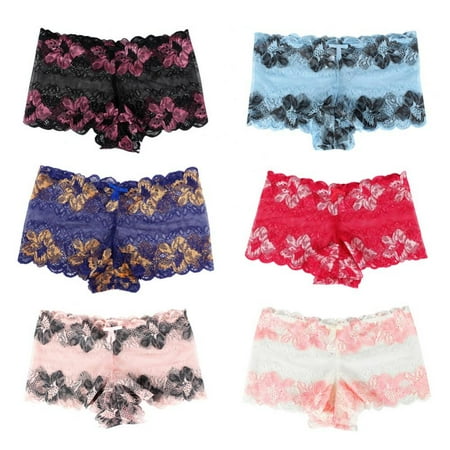 

Aosijia 6 Pcs Womens Sexy Underwear Lace Panties Sheer Mesh Openwork Mid-rise Plus Size Ladies Brief for Women L