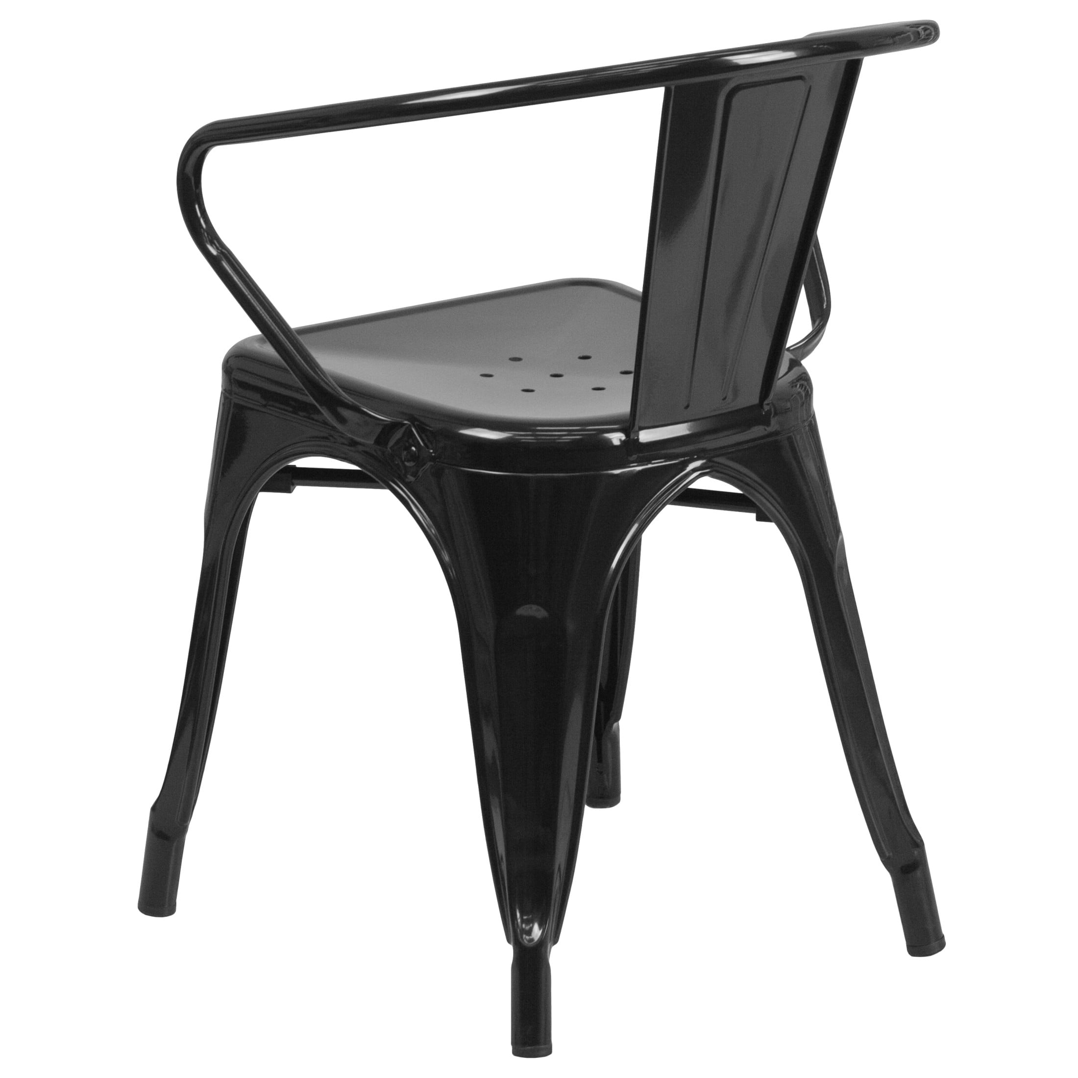 Flash Furniture Luna Commercial Grade Black Metal Indoor-Outdoor Chair with Arms