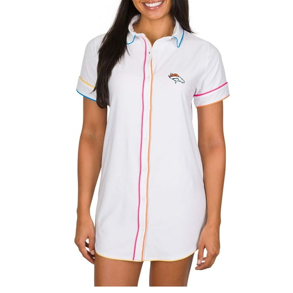 Women's Concepts Sport White Denver Broncos Flutter Knit Button-Up Nightshirt