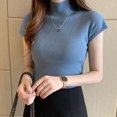 thumbnail image 2 of Women's Solid Half Turtleneck Fashion Slim Knitted Short Sleeve T-Shirt, 2 of 2
