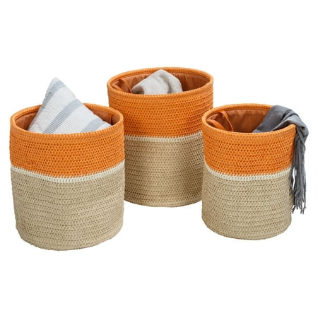 Honey-Can-Do - Set of 3 Paper Straw Nesting Baskets with Handles - Natural