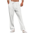thumbnail image 2 of Men's Linen Blend Dress Pants, Flat Front, Durable Twill, Regular Fit, Relaxed Fit,Breathable & Lightweight Business Size 3XL White, 2 of 8