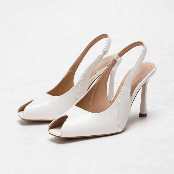 On feet & in love Women's Peep Toe Slingback Stilettos - D'Orsay Cutout Elastic Strap Stiletto Dress Pumps Heels,White,5.5