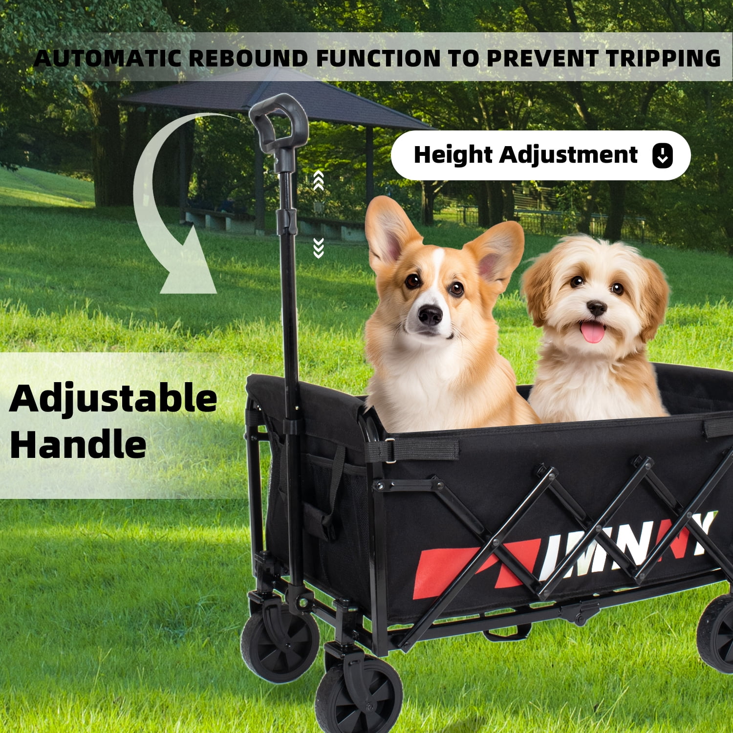 Collapsible Folding Utility Wagon with Wheels, 360lbs Weight Capacity Lightweight Foldable Cart with Cup Holders for Camping Garden Sports Shopping