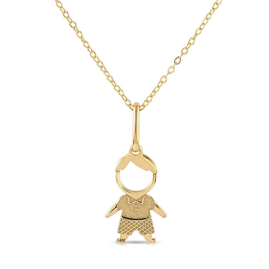 Tilo Jewelry 14K Yellow Gold Little Son Pendant Charm Necklace for Women & Unisex | 18 Inch Cable Chain