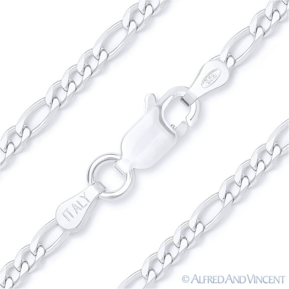 2.1mm Figaro / Figaroa Link Italian Chain Bracelet in Solid .925 Sterling Silver