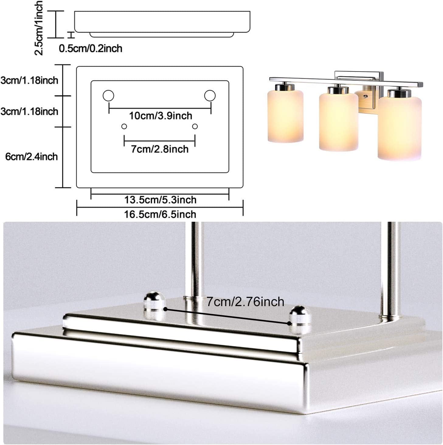 3-Light Bathroom Vanity Light Fixture Over Mirror, E26 Sconces, Brushed Nickel, Frosted Glass(Bulbs not Included)