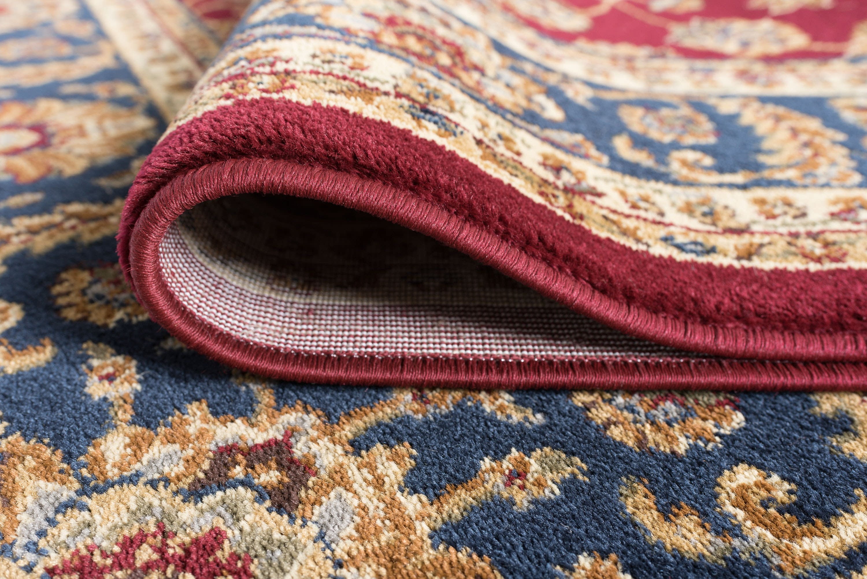 Sensation Transitional 5' x 7' Navy and Beige Polypropylene Indoor Area Rug