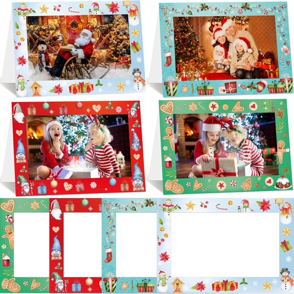 Christmas Photo Frame Cards Watercolor Snowman Gonme Gingerbread Man Ornaments Design Holiday Photo Sleeve Greeting Holder Card with Envelopes 40 Pack