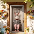 thumbnail image 1 of Divertida funda de puerta con diseño de conejo de Pascua rosa leyendo el periódico "Felices Pascuas" en el inodoro, decoración navideña para puerta de entrada interior/exterior, decoración para la en, 1 of 8