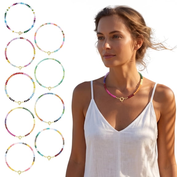 SmartBy Stone Beads Necklace Colorful Beaded Choker Boho Summer Holiday Necklace for Women Daily Wear Party Beach Vacation Jewelry