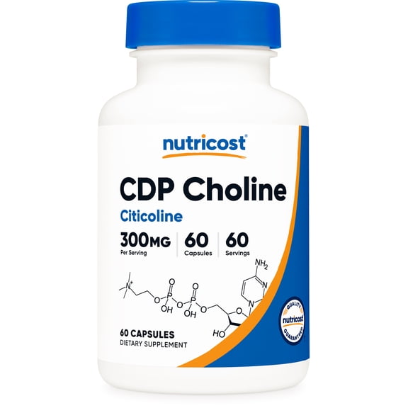 Nutricost CDP Choline, Citicoline, 300mg, 60 Vegetarian Capsules - Non-GMO Supplement