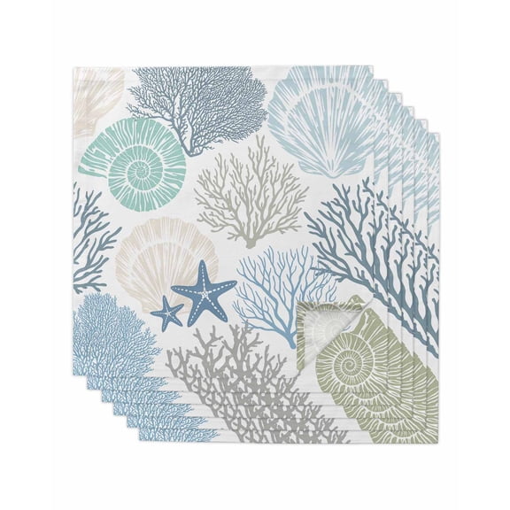 nqOlkjepod Coastal Blue Cloth Napkins Set of 6 Reusable Dinner Napkins, Ocean Coral Starfish Shell Modern Sea Cocktail Napkin Washable Table Napkins for Wedding/Holiday Party/Baby Shower 20"x20"