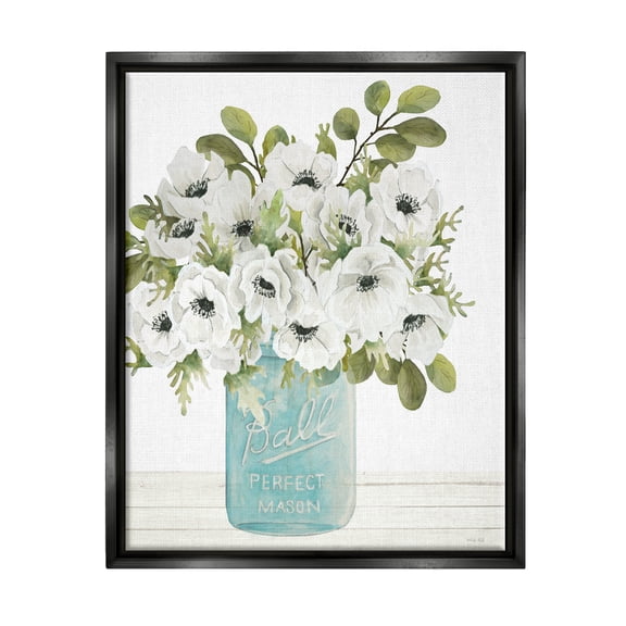 Stupell Farmhouse Blooming Anemone Flowers Botanical & Floral Painting Black Floater Framed Art Print Wall Art