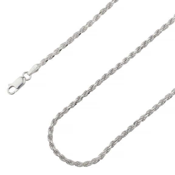 925 Sterling Silver, Solid Rope Diamond Cut Silver Chain 2.7mm Necklace - Hypoallergenic and Tarnish Resistant - By Oliver & Navy