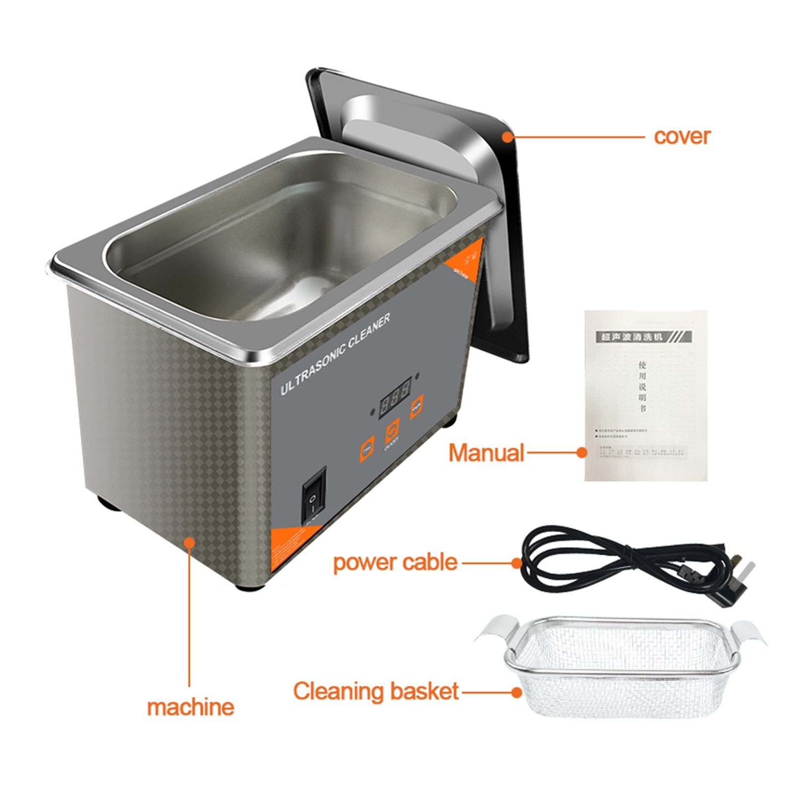 Ultrasonic Cleaner Digital Time 35W Washing Jewelry Necklace Glasses Watch Brush Ultrasound Washer Machine 800ml ,Strong Cleaning