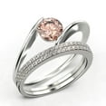 thumbnail image 3 of Solitaire 2 Carat Round Cut Morganite Unique Engagement Ring, Two Matching Band Wedding Ring In 10K Solid White Gold Band, Gift For Her, Promise Ring, Anniversary Ring, Trio Ring Set, 3 of 4