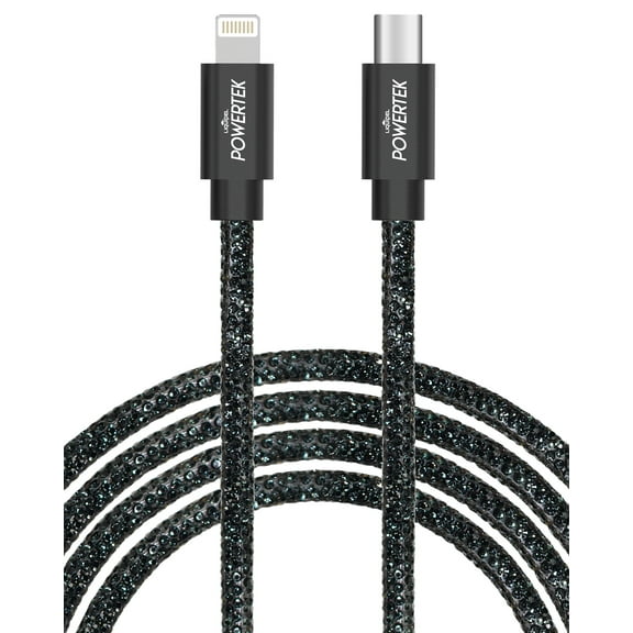 Liquipel Powertek USB C to Lightning iPhone Charger Cable [MFI Certified], Fast charging 6ft Type C to Lightning Cord Adapter, Diamond Black