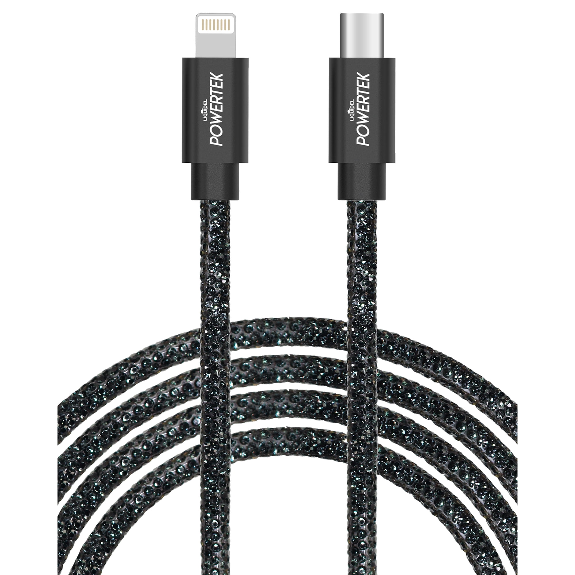 Powertek Diamond Shine 6  USB C to Lightning Cable with MFi Certification  Black