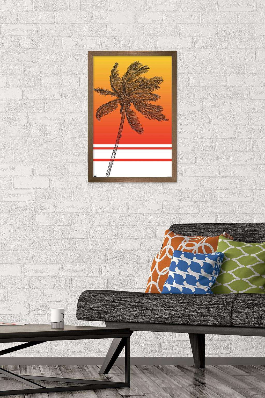 Line Art - Palm Tree Wall Poster, 14.725" x 22.375", Framed