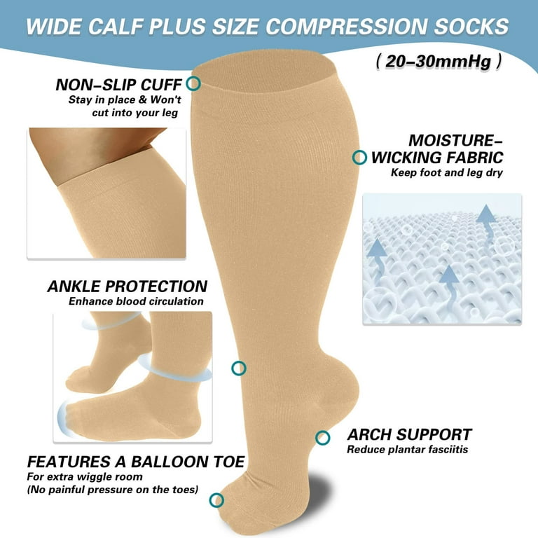 Zeta Plus Size Leg Sleeve Support Socks - The Wide Calf Compression Sleeve  Women Love for Its Amazing Fit, Cotton-Rich Comfort, Graduated Compression  & Soothing Relief, 1 Pair, Size 3XL, White White