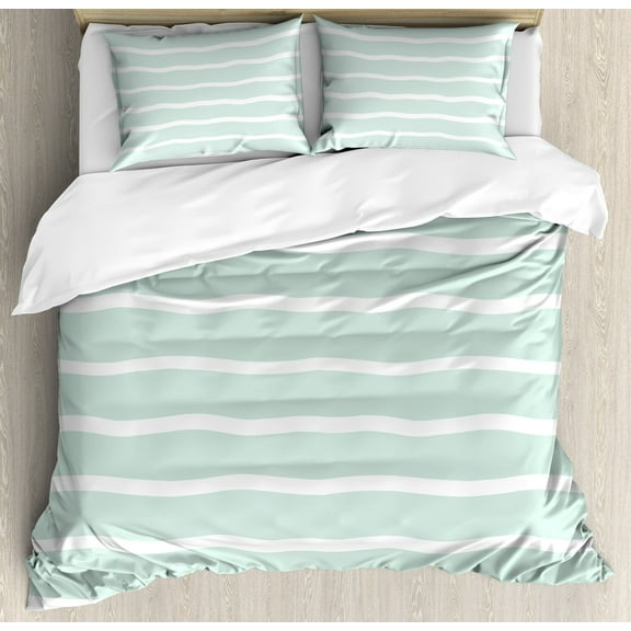 Lines White Striped Duvet Cover Set Abstract Soft Toned Art Display Decor3 Piece Bedding Set with 2