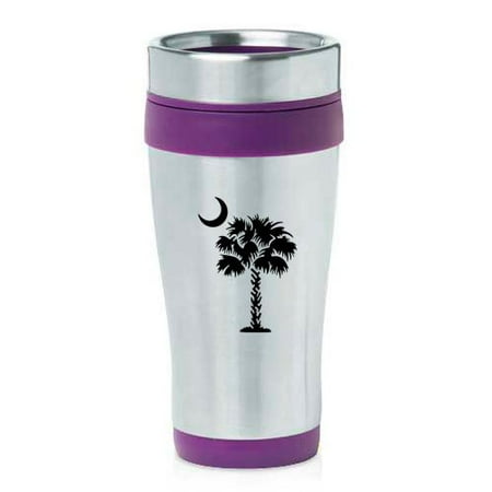 16oz Insulated Stainless Steel Travel Mug Palmetto Tree South Carolina Palm Moon (Purple)