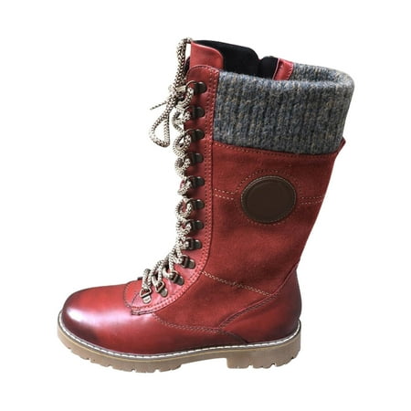 

Valentine s Day Deals!2022 Juebong Women Fashion Lace-up Shoes Retro Western Cowboy Kngiht Boots Casual Warm Low Heels Mid-calf Boots