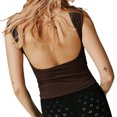 thumbnail image 4 of Camiseta De Verano Camisa ajustada para mujer Sin espalda Manga corta Crop Top Casual Slim Fit Traje diario Ygjytge Marrón Oscuro M para Mujer, 4 of 9