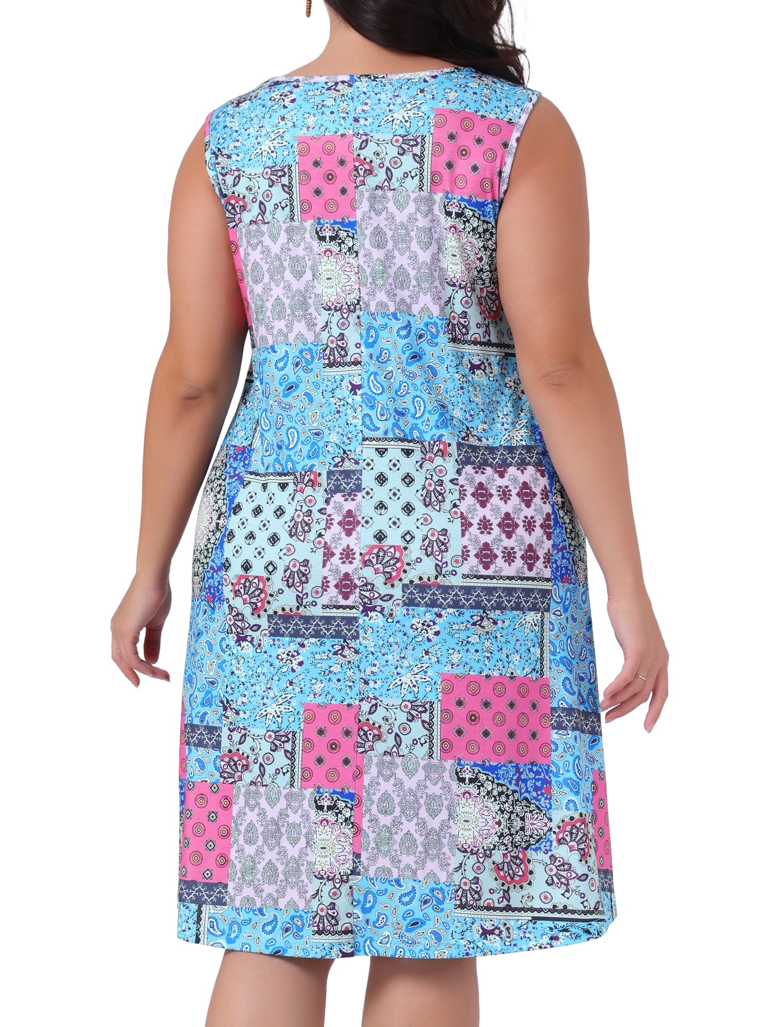 DARING DIVA Plus Size Floral Tank Sleeveless Boho Dress 4X Pink Blue
