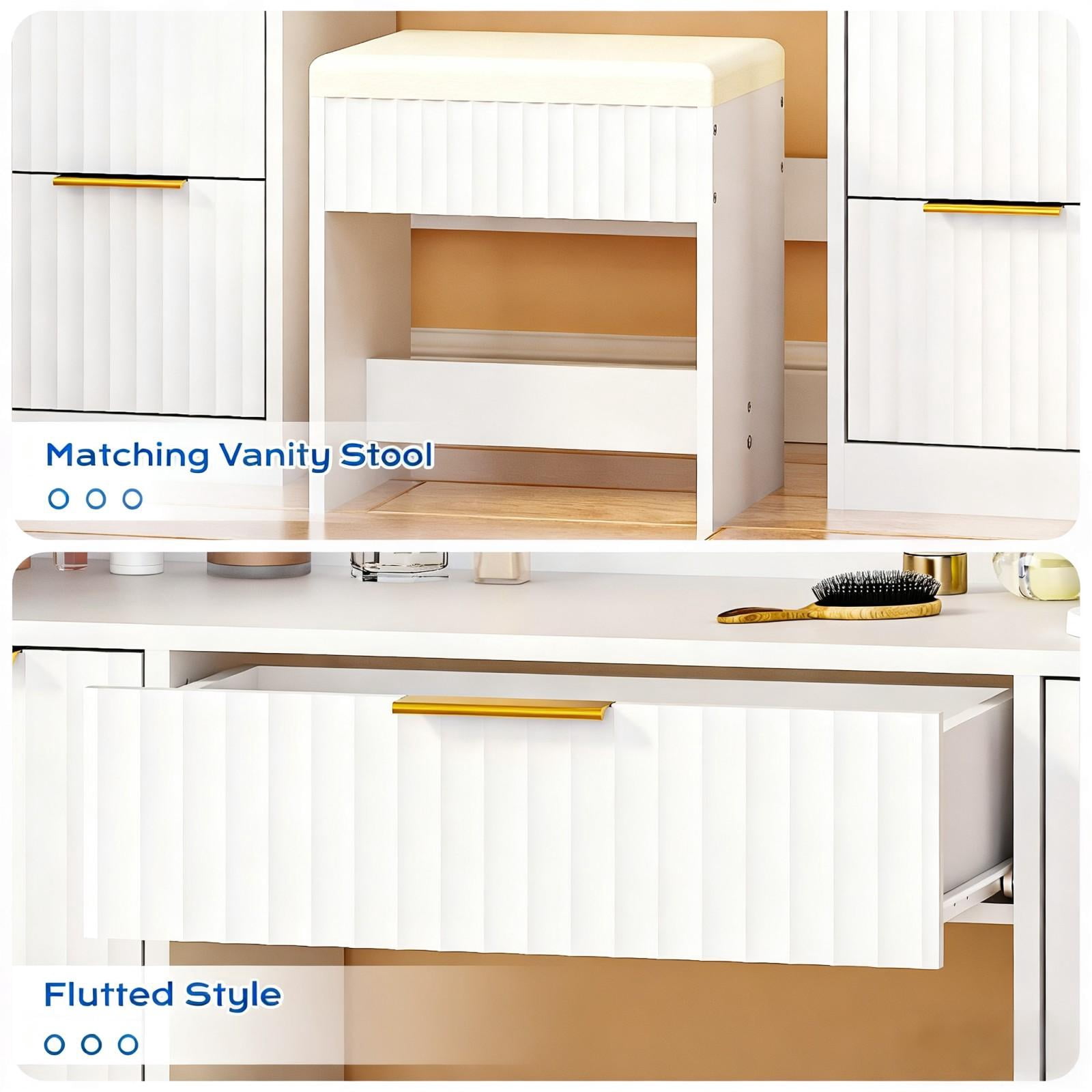 Zimtown Lighted Makeup Vanity Desk with Mirror and Charging Station, Vanity Table with 7 Drawers & 4 Storage Shelves for Dressing Room Bedroom, White