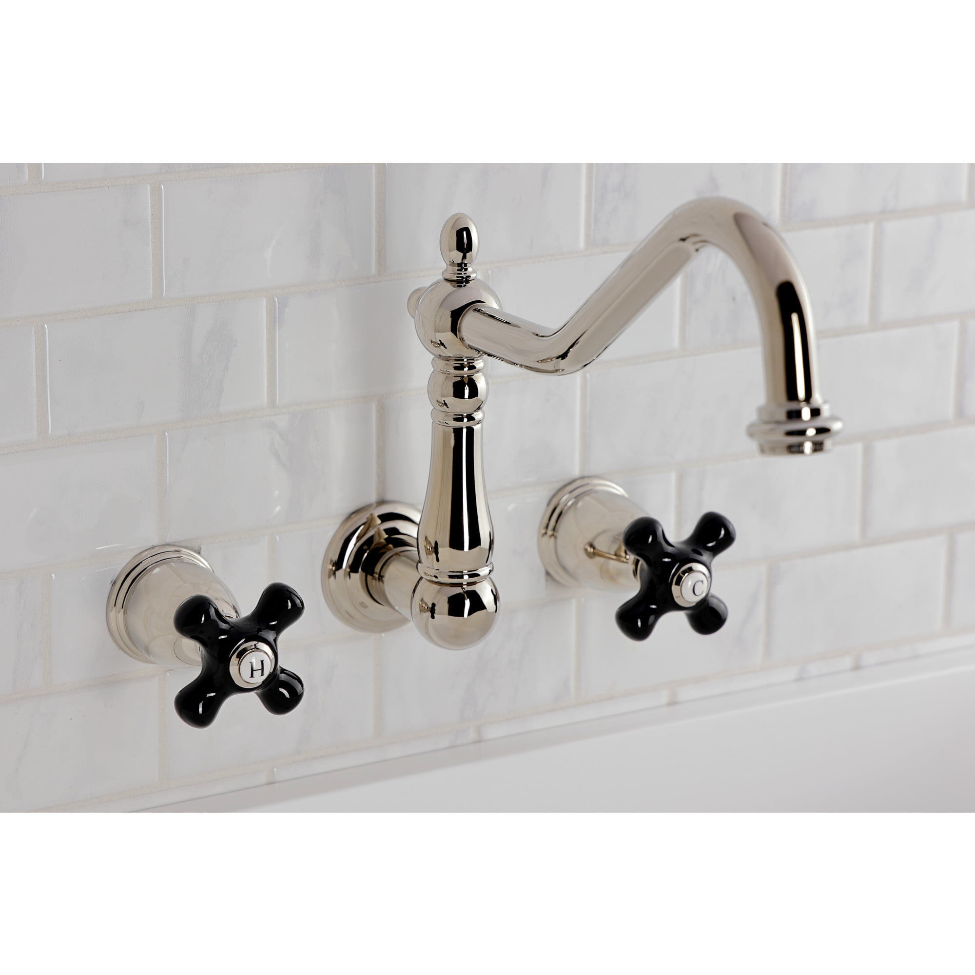 Kingston Brass KS1286PKX Duchess Double-Handle Wall-Mount Kitchen Faucet, Polished Nickel