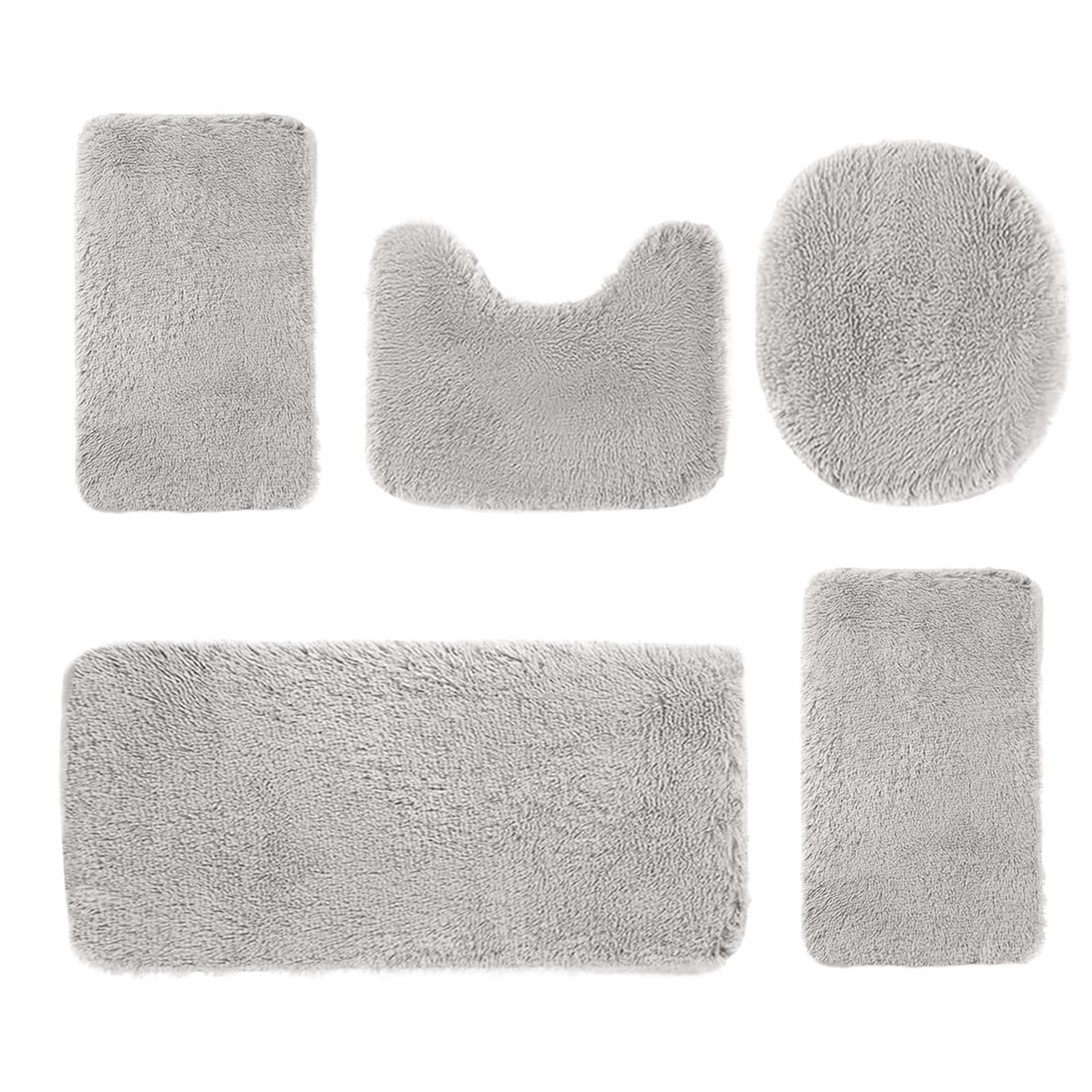 CSSAD Soft 5-Piece Solid Color Bath Rugs, Brown Bathroom Rug Set 5 Pieces Ultra Soft, Non Slip Chenille Toilet Mat,Absorbent Plush Shaggy Bath Mats for Bathroom,Bedroom,Kitchen,Gray