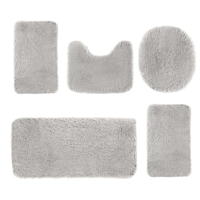 zanvin Bath Mat, Solid Color Bath Mats 5 Set Bathroom Rugs for 5 Pcs Toilet Mats Universal Soft Longhair Water Absorption Non-Slip Thick Machine Washable Easy To Dry Dark Color, Housewarming Gifts