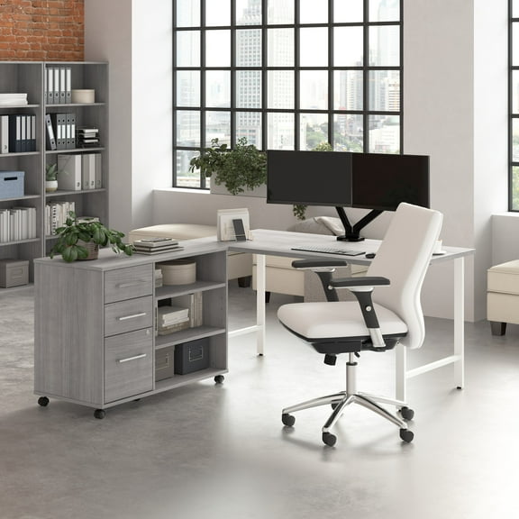 Hustle 60W x 30D Computer Desk with Storage in Platinum Gray - Engineered Wood