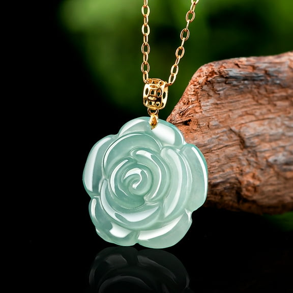 1pc Exquisite Natural Jade Rose Pendant Necklace Unisex Gift