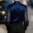 thumbnail image 3 of MORTTIC Women's Elegant Satin Blouse - Classic Lapel Collar Sheer Long Sleeves Button-Down Shirt for Office Navy Blue，XXL, 3 of 4